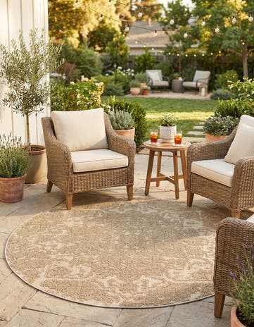 5' 3 x 5' 3 Easy-Clean Traditional Indoor / Outdoor Round Rug