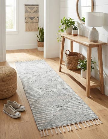 Light Gray Hand Woven Chindi Cotton Runner Rug