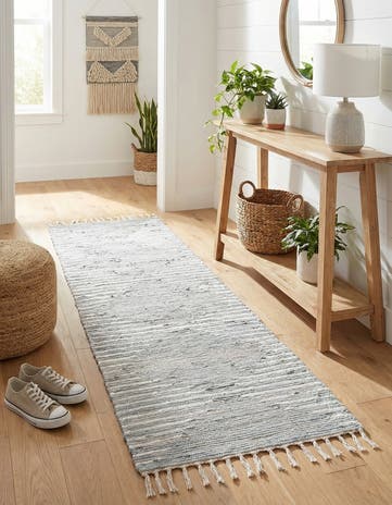 Light Gray Hand Woven Chindi Cotton Runner Rug