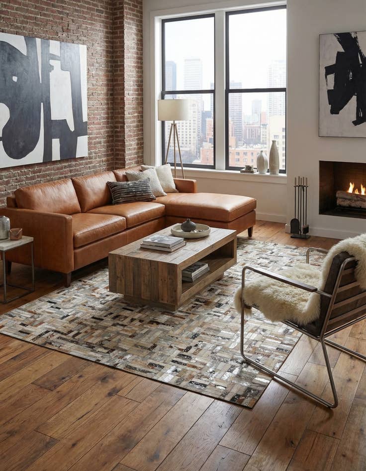 Detail image of  5' 1 x 8' Cowhide - Patchwork Rug