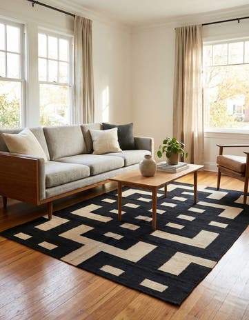 4' 4 x 6' Hand Woven Kilim Modern Wool Rug