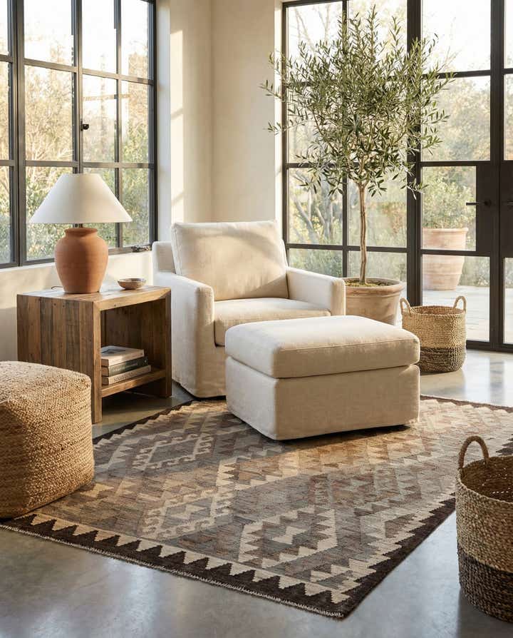 4' 5 x 6' 1 Hand Woven Kilim Maymana Wool Rug