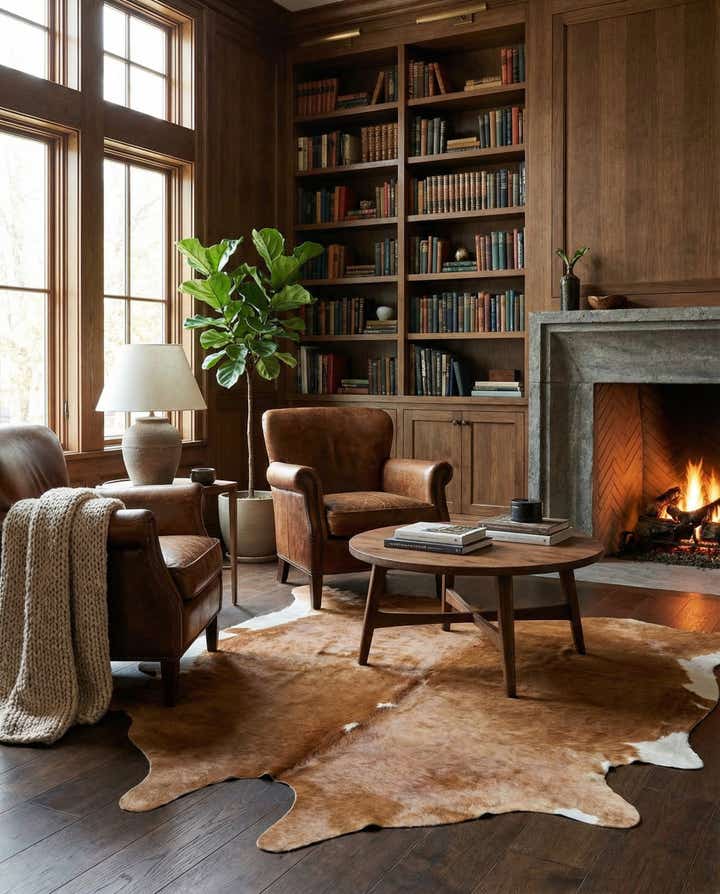 6' 5 x 6' 7 Cowhide Leather Square Rug