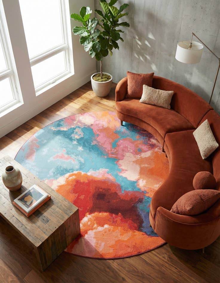 Detail image of  10' x 10'  Washable Modern Indoor / Outdoor Round Rug