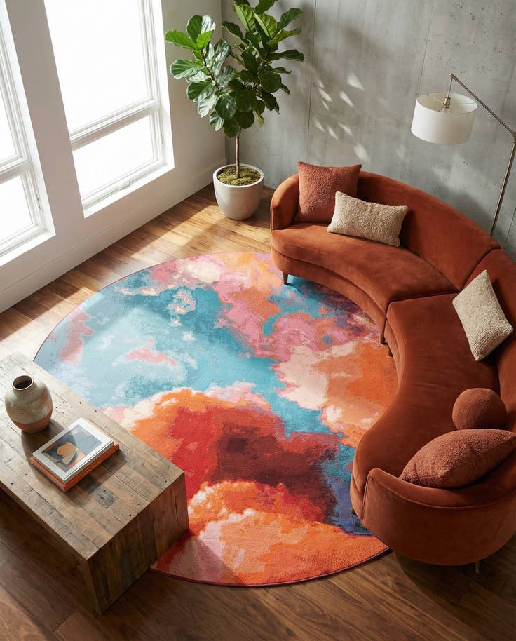 Detail image of 10' x 10' Easy-Clean Modern Indoor / Outdoor Round Rug
