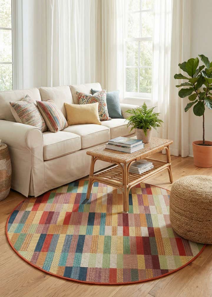 6' 1 x 6' 1 Easy-Clean Baja Indoor / Outdoor Round Rug