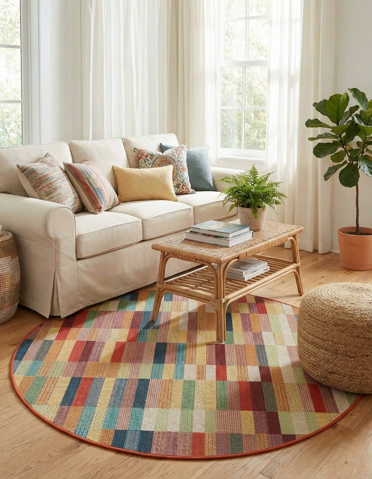 Detail image of  6' 1 x 6' 1  Washable Baja Indoor / Outdoor Round Rug