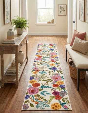 Ivory Blossom Runner Rug