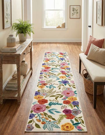 Ivory Blossom Runner Rug