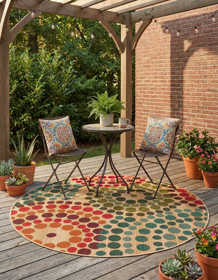 Detail image of 4' x 4'  Washable Modern Indoor / Outdoor Round Rug