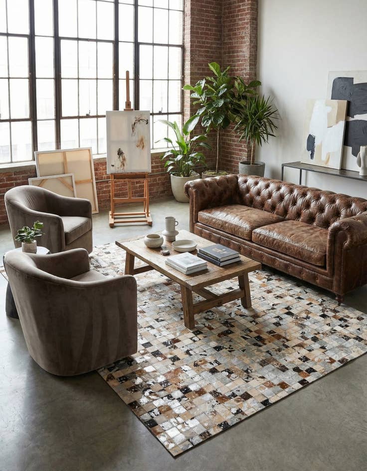 Detail image of 5' 3 x 7' 3 Cowhide Stocks Rug