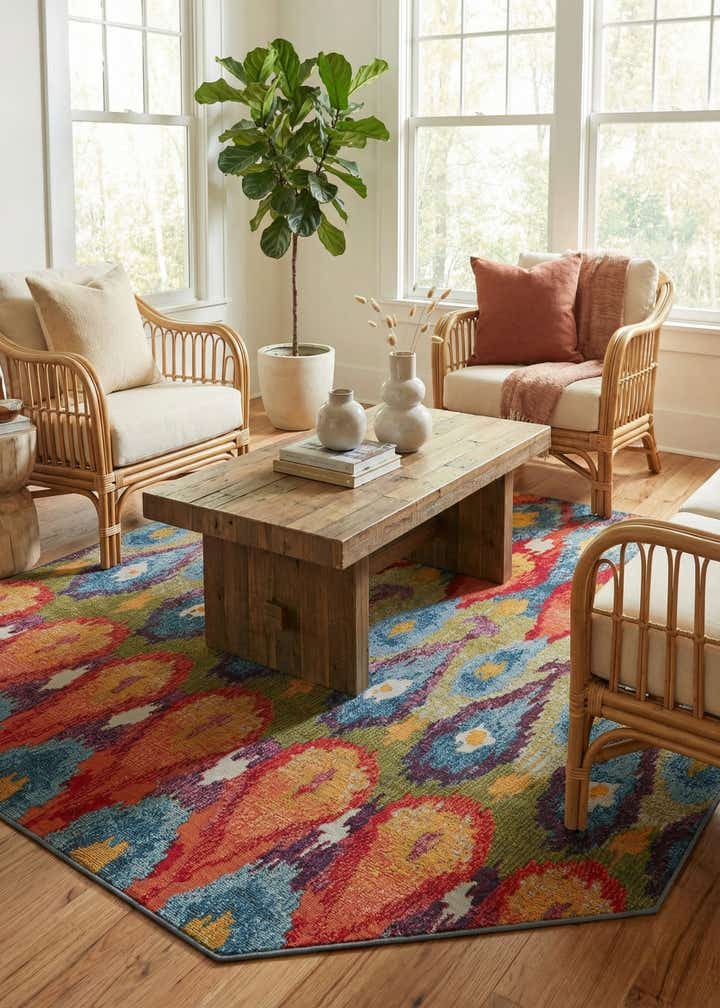 5' 3 x 5' 3 Easy-Clean Modern Indoor / Outdoor Octagon Rug