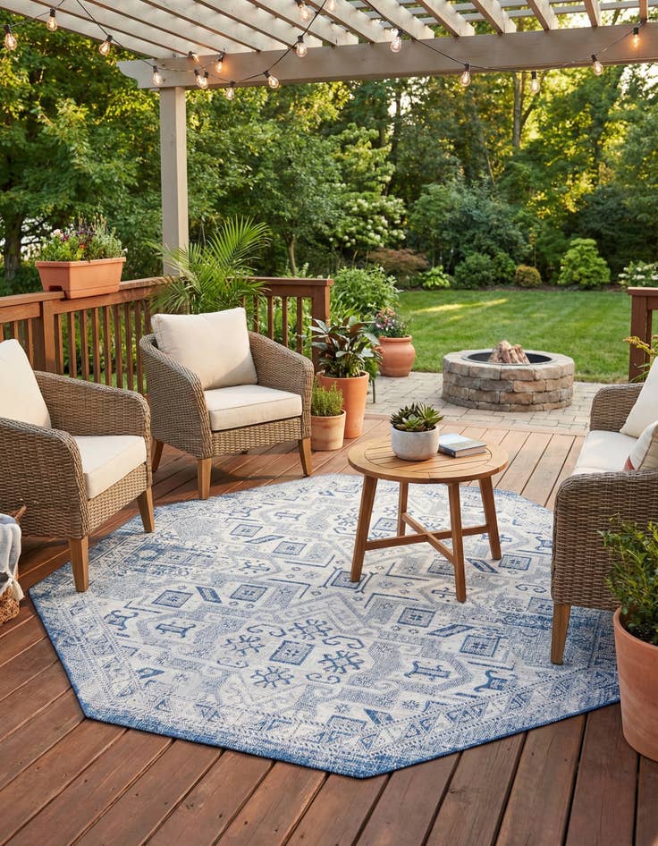 Detail image of 7' 10 x 7' 10 Easy-Clean Aztec Indoor / Outdoor Octagon Rug