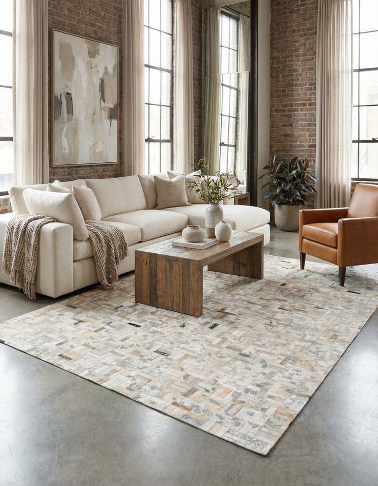 Detail image of  4' 11 x 8' 1 Cowhide Stocks Rug