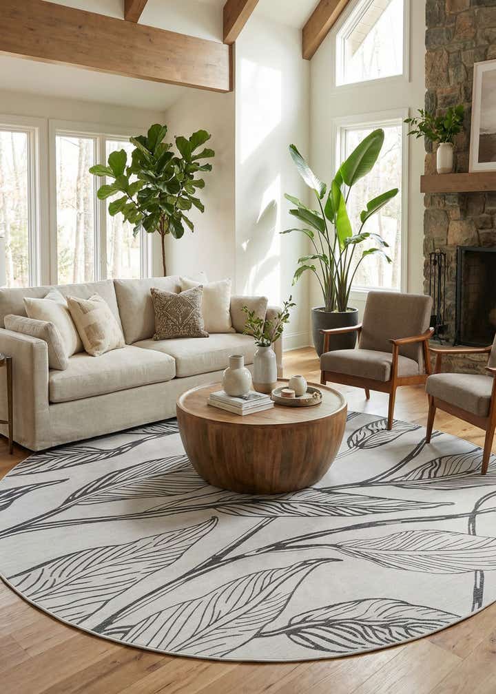 13' x 13' Easy-Clean Botanical Indoor / Outdoor Round Rug