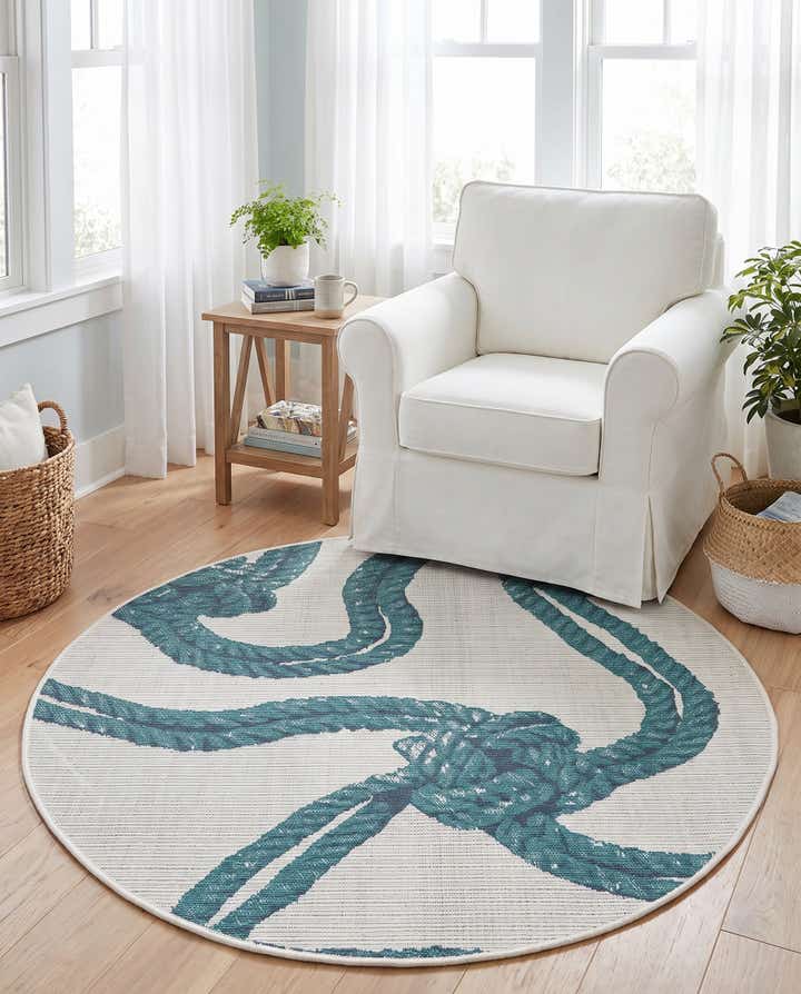 4' x 4' Easy-Clean Coastal Indoor / Outdoor Round Rug