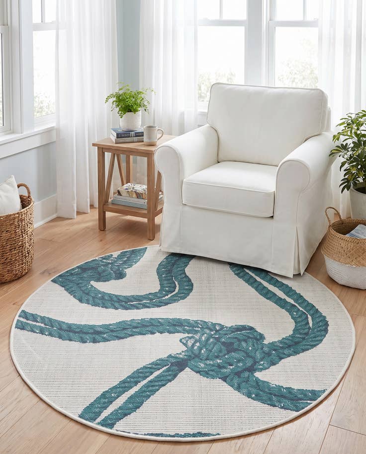 Detail image of 4' x 4' Easy-Clean Coastal Indoor / Outdoor Round Rug