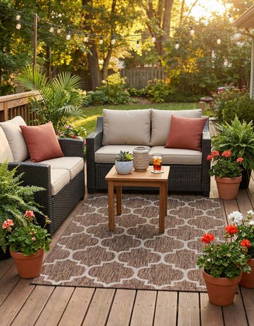 Brown Easy-Clean Lattice Indoor / Outdoor Rug