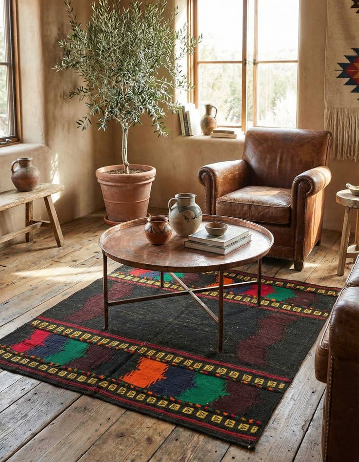 Detail image of 4' x 4'  Hand Woven Kilim Fars Wool Square Rug