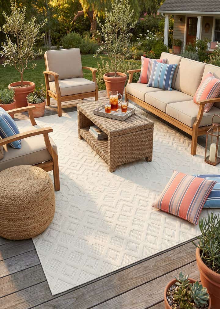 7' 10 x 10' Easy-Clean Trellis Textured Indoor / Outdoor Rug