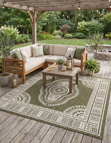 7' 10 x 7' 10 Easy-Clean Traditional Indoor / Outdoor Square Rug