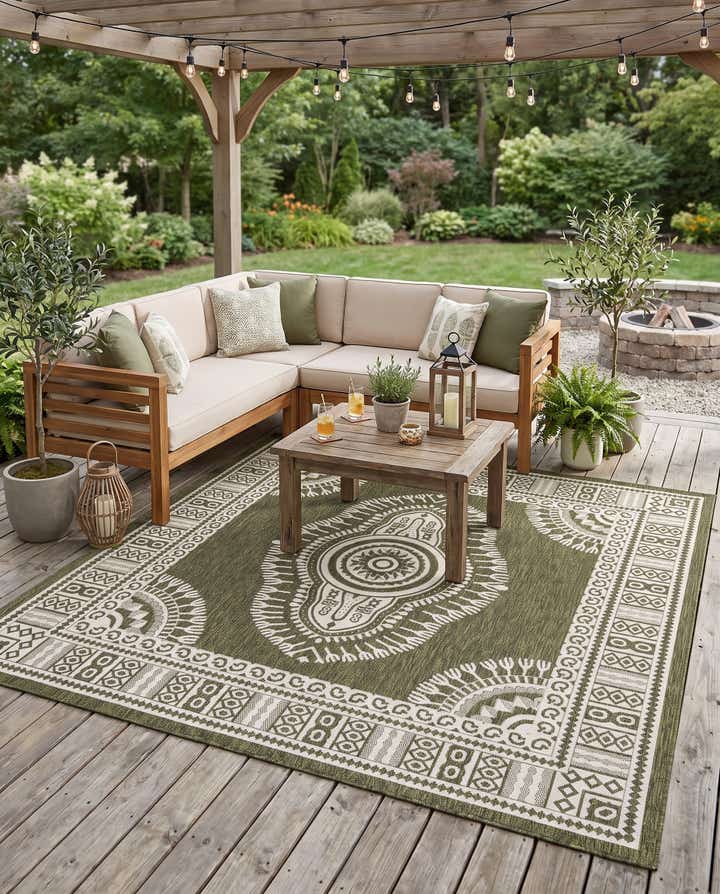 7' 10 x 7' 10 Easy-Clean Traditional Indoor / Outdoor Square Rug
