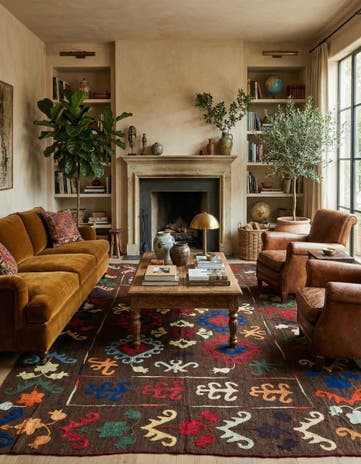 6' 4 x 9' 3 Hand Woven Kilim Suzani Wool Rug