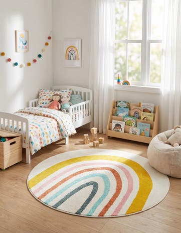 5' 3 x 5' 3 Rainbow Whimsy Kids Round Rug