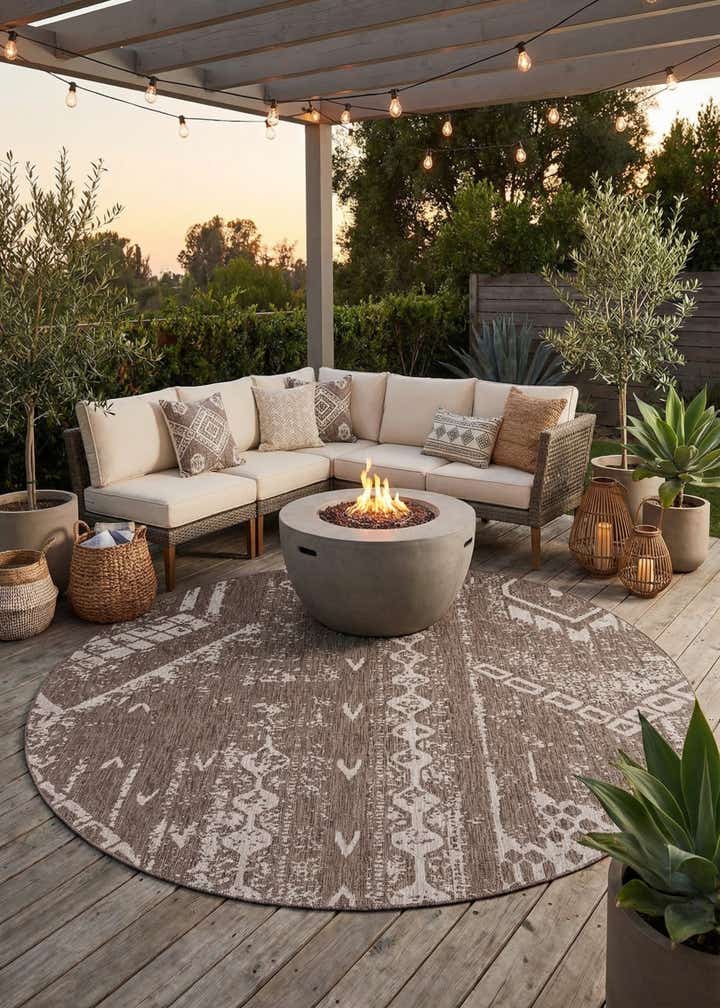 10' 8 x 10' 8 Easy-Clean Bohemian Indoor / Outdoor Round Rug