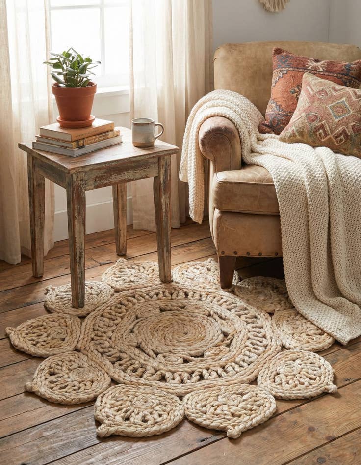 Detail image of 2' x 2'  Hand Braided Jute Round Rug