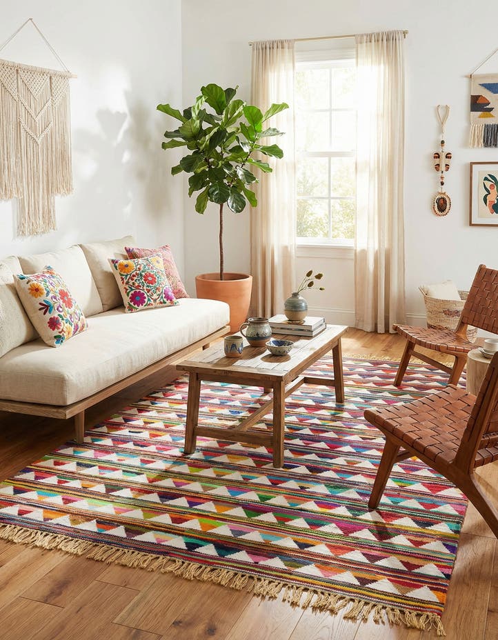 7' 1 x 10' Hand Woven Chindi Trellis Rug