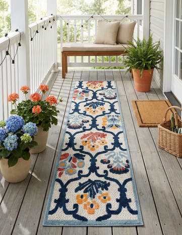 Ivory Easy-Clean Belize Indoor / Outdoor Runner Rug