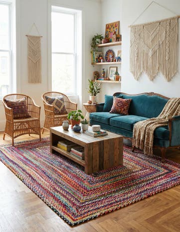 7' 1 x 10' Handmade Braided Chindi Rug