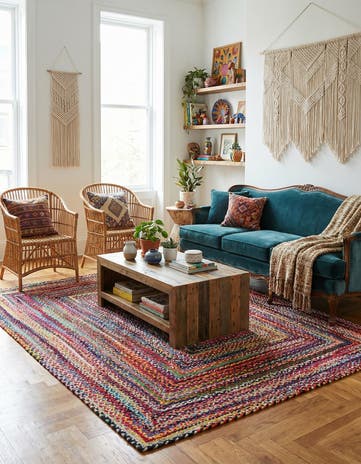 7' 1 x 10' Handmade Braided Chindi Rug