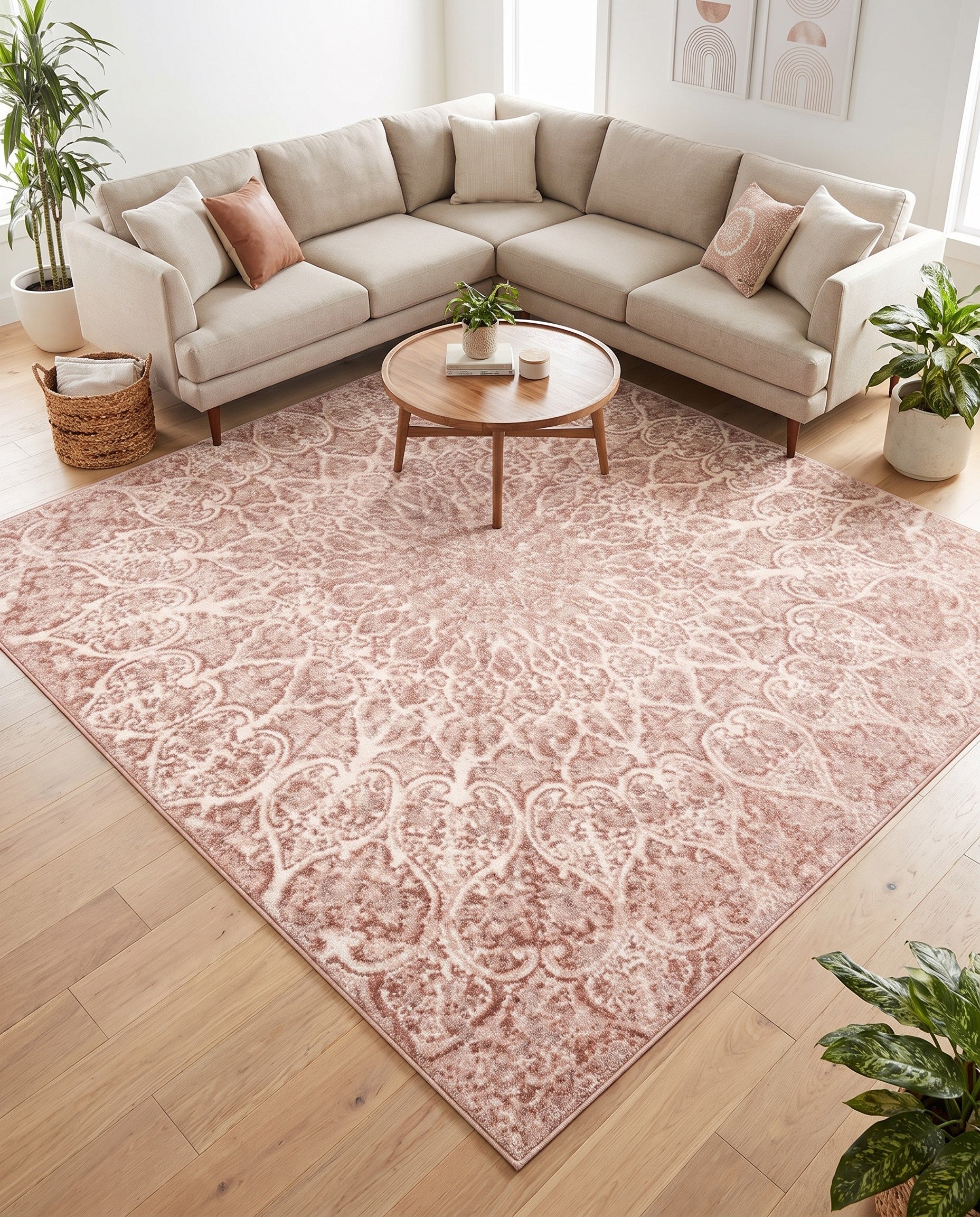 Rose Pink and Ivory Monaco Square Rug