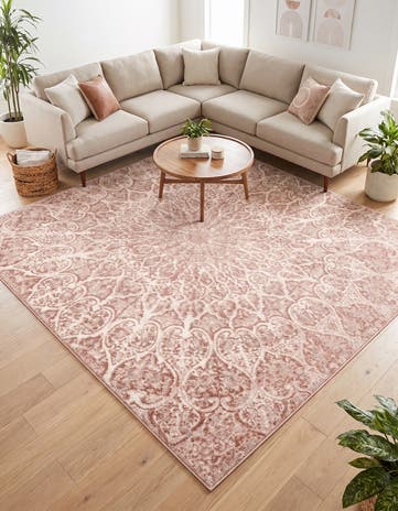 Rose Pink and Ivory Monaco Square Rug