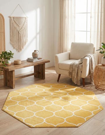 Yellow Lattice Frieze Octagon Rug