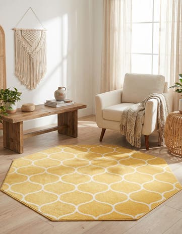 Yellow Lattice Frieze Octagon Rug