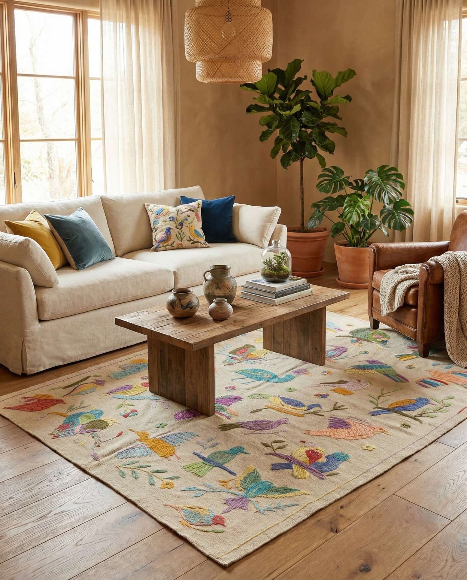 5' 2 x 6' 2 Hand Woven Kilim Suzani Wool Rug