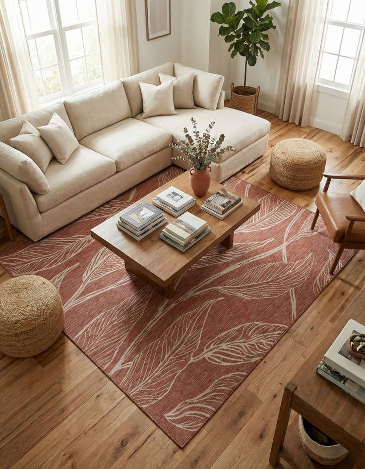 Detail image of 10' 8 x 10' 8  Washable Botanical Indoor / Outdoor Square Rug