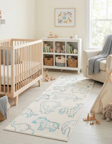 Ivory Animals Whimsy Kids Runner Rug