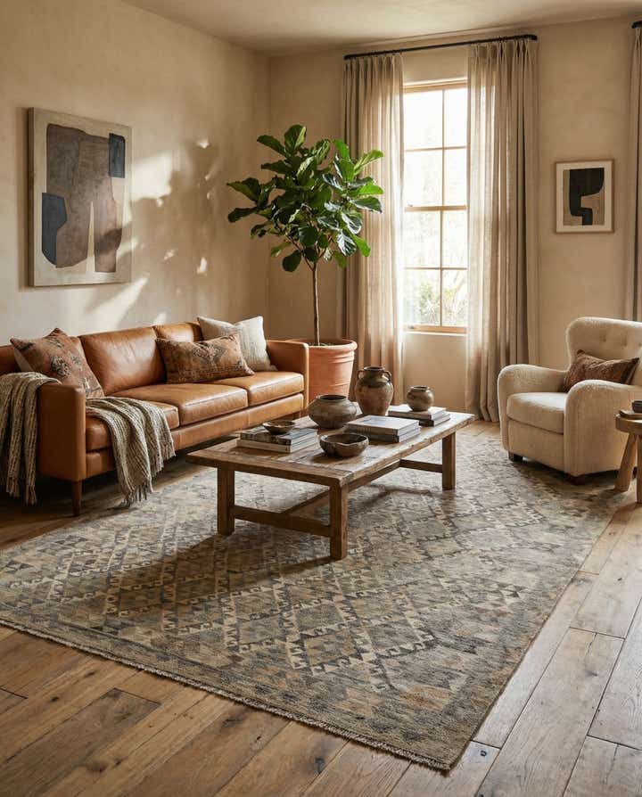 6' 9 x 9' 8 Hand Woven Kilim Maymana Wool Rug