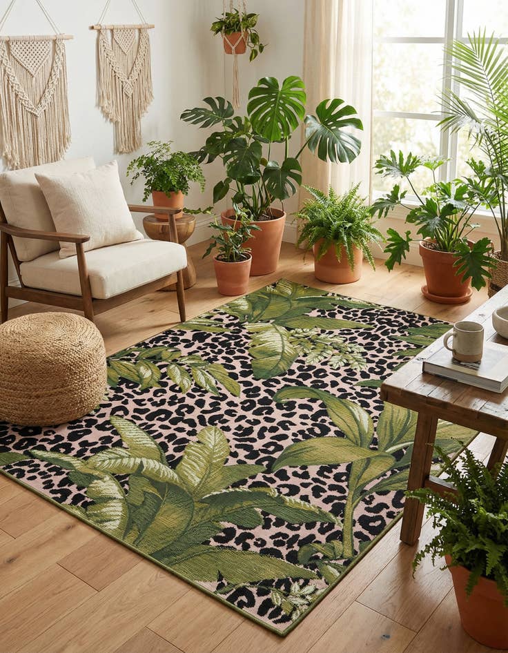 Detail image of 4' x 6'  Washable Botanical Indoor / Outdoor Rug