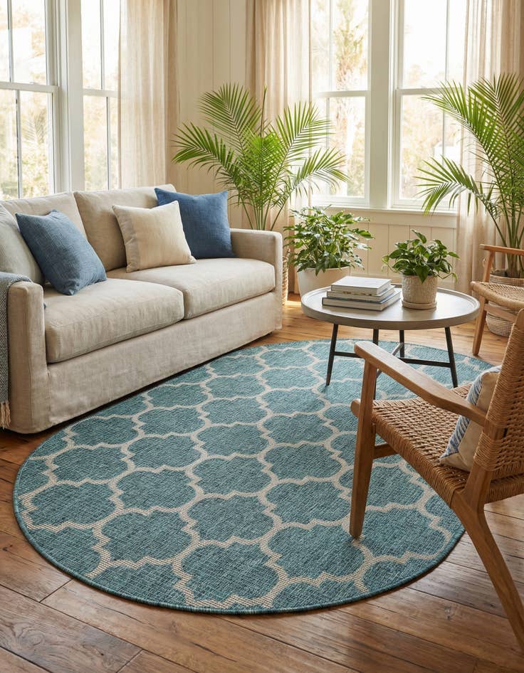 Detail image of 5' 3 x 8'  Washable Trellis Indoor / Outdoor Oval Rug