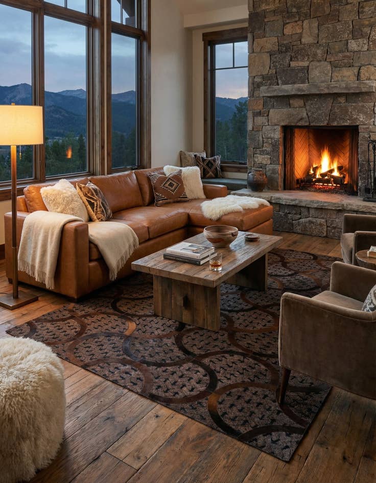 Detail image of 4' 10 x 8' Cowhide Leather Rug