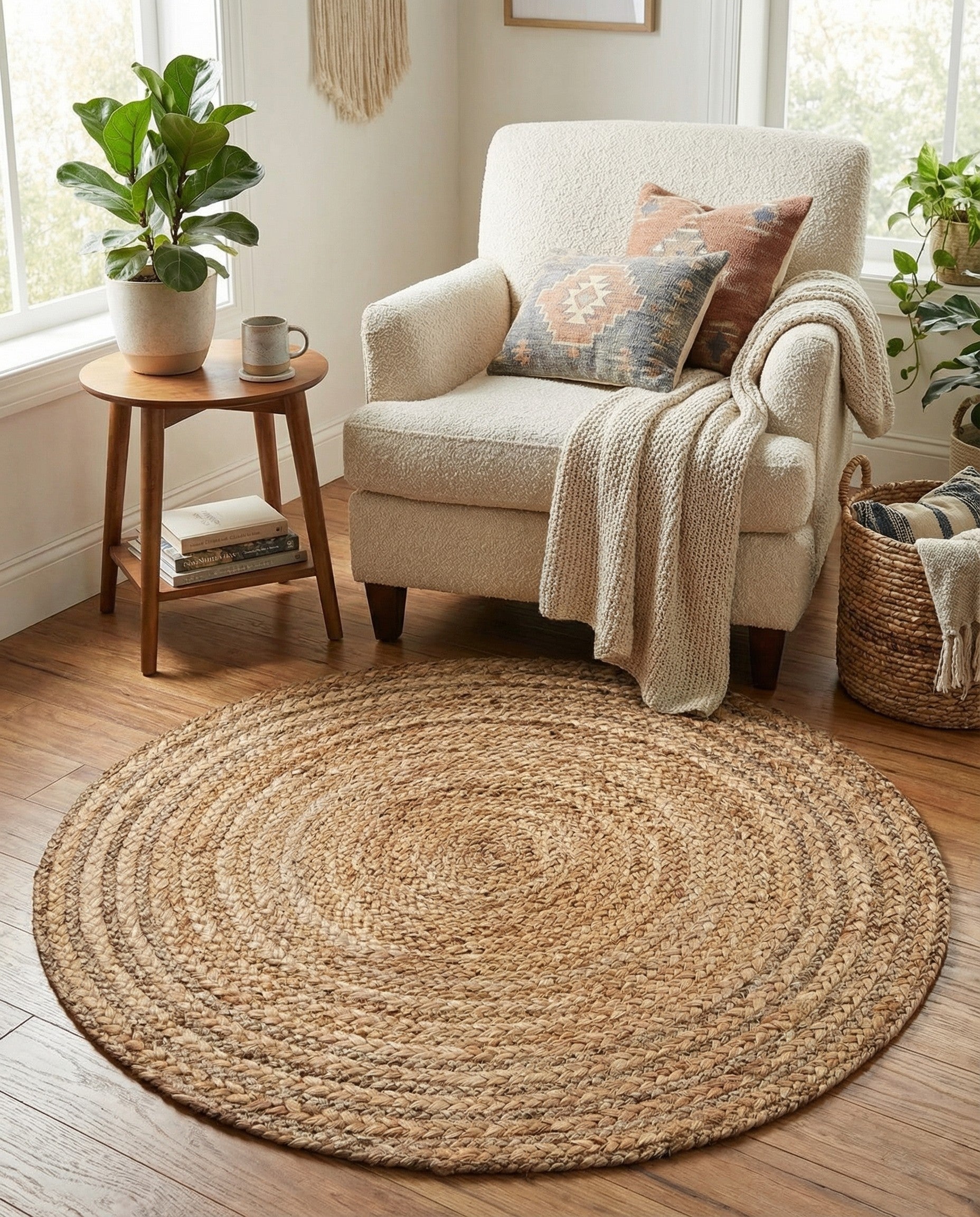  3' x 3'  Hand Braided Jute Round Rug