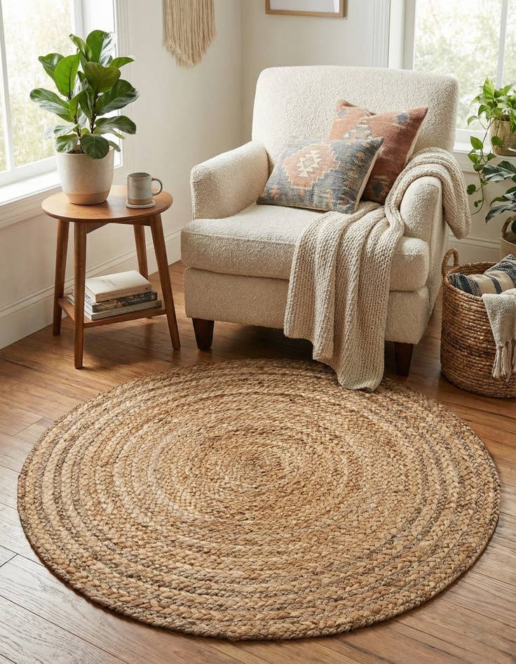 Detail image of  3' x 3'  Hand Braided Jute Round Rug