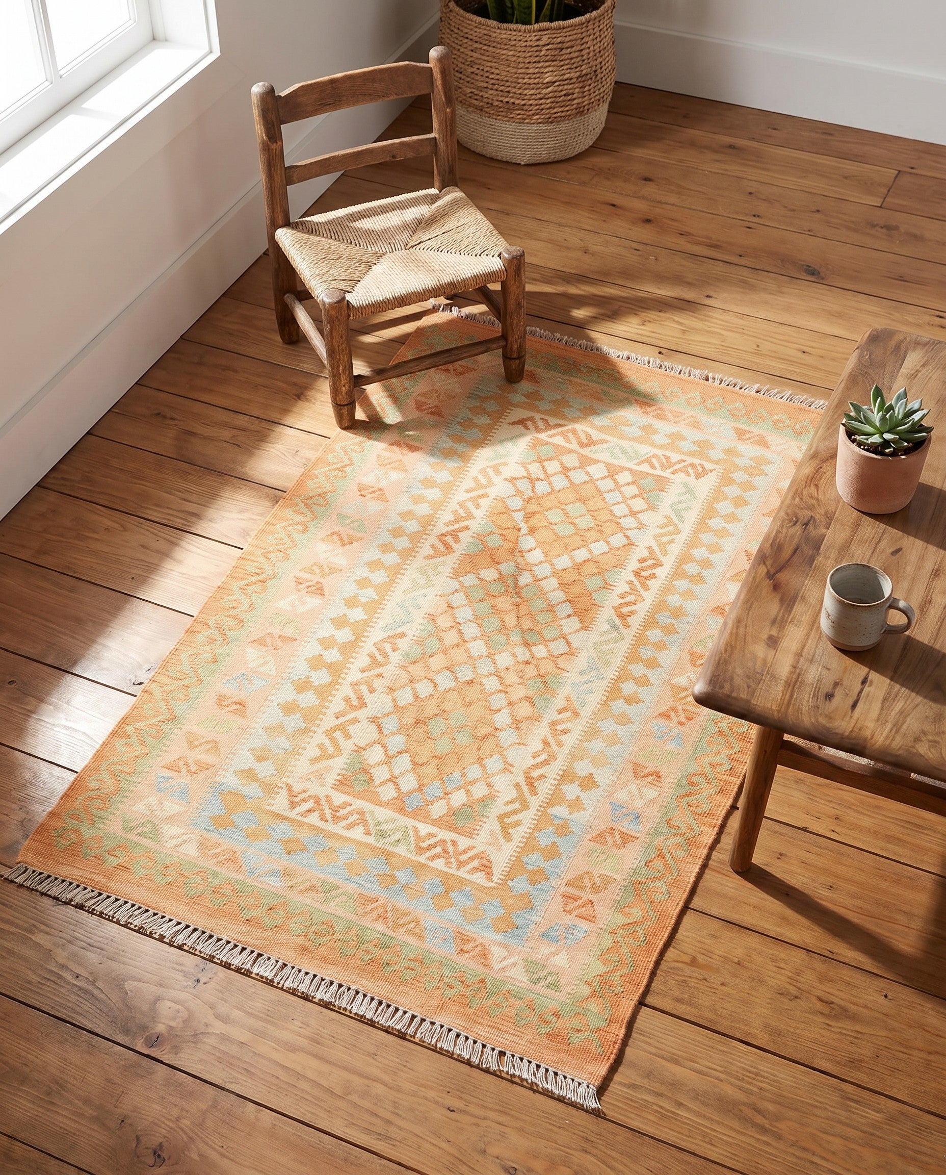 3' 3 x 5' 2 Hand Woven Kilim Waziri Wool Rug