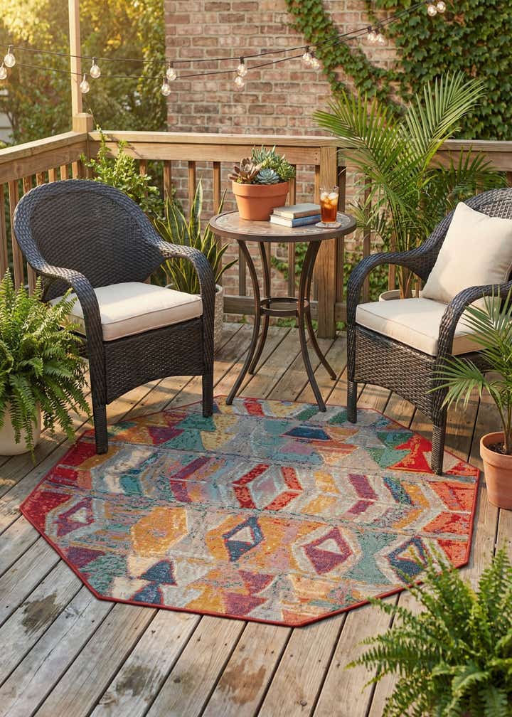 4' x 4' Easy-Clean Modern Indoor / Outdoor Octagon Rug