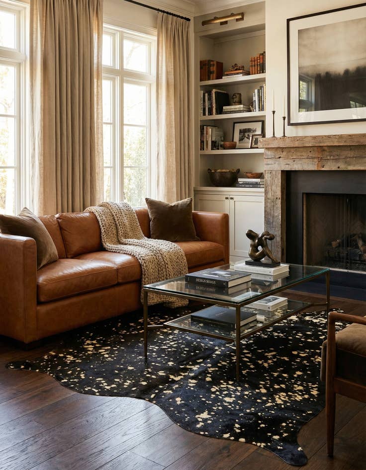 Detail image of  5' 7 x 6' 3 Cowhide Leather Rug